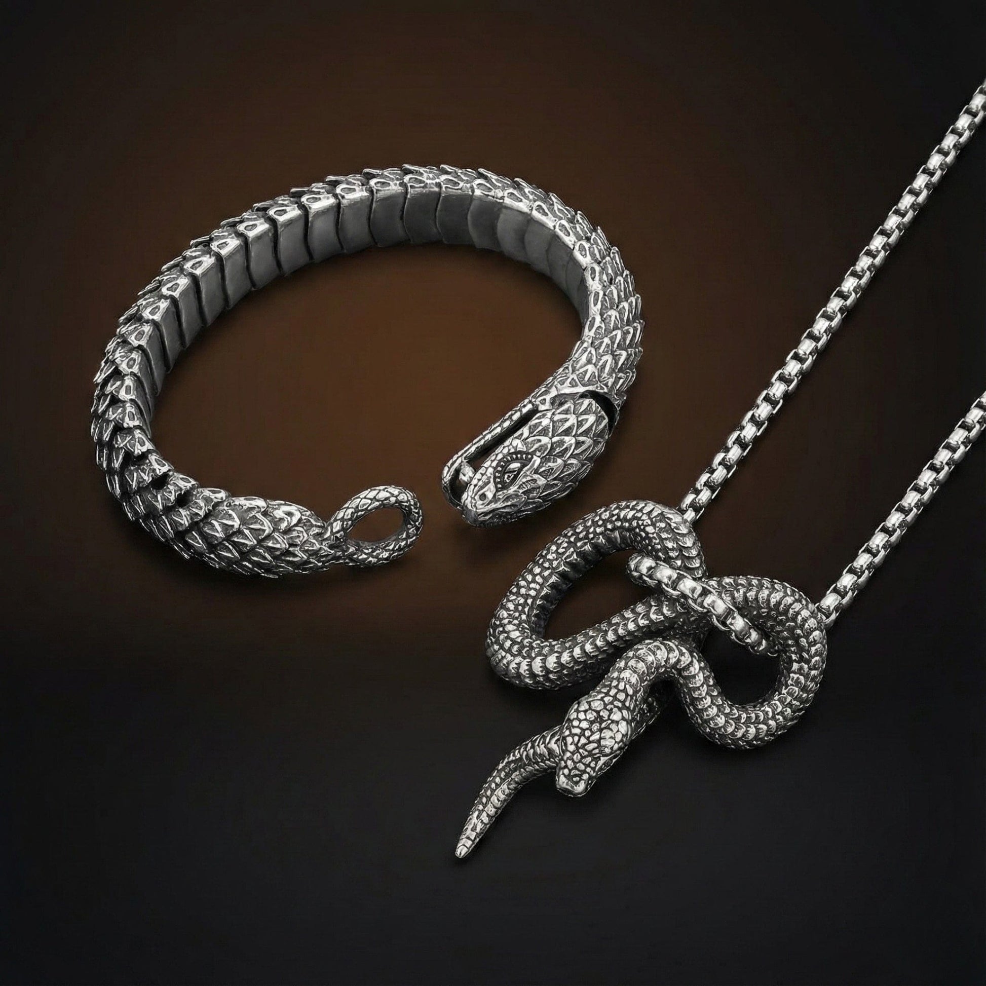 THE MEN THING SS Pendant/ Necklace COMBO — Furious Infinity Snake Pendant + Serpent Titanium Steel Bracelet