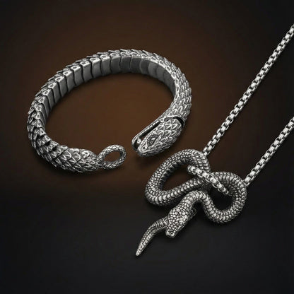 THE MEN THING SS Pendant/ Necklace COMBO — Furious Infinity Snake Pendant + Serpent Titanium Steel Bracelet
