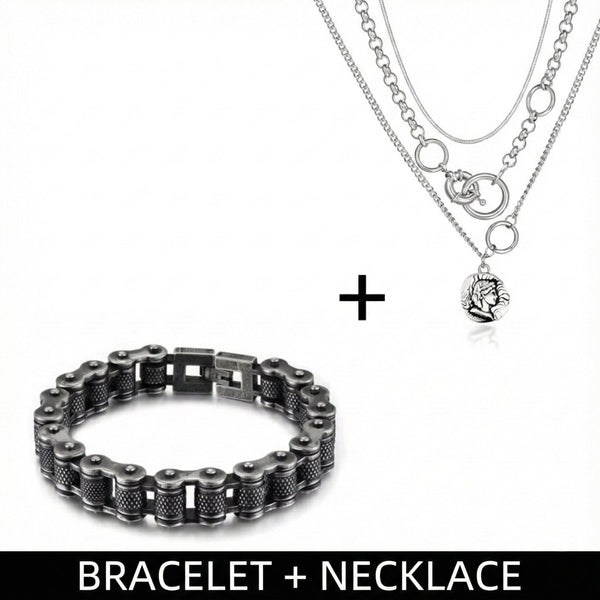 Combo — Knight Mark European Chain × Biker Chain Bracelet | Premium Steel Style Duo
