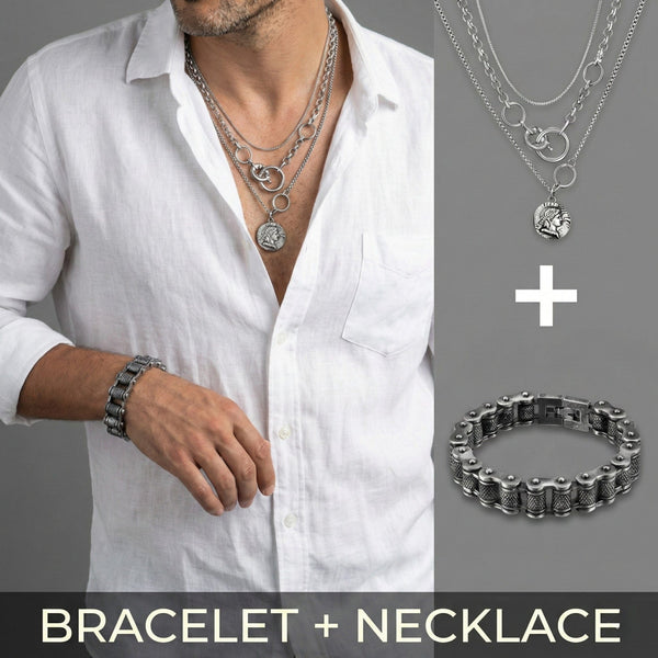 Combo — Knight Mark European Chain × Biker Chain Bracelet | Premium Steel Style Duo