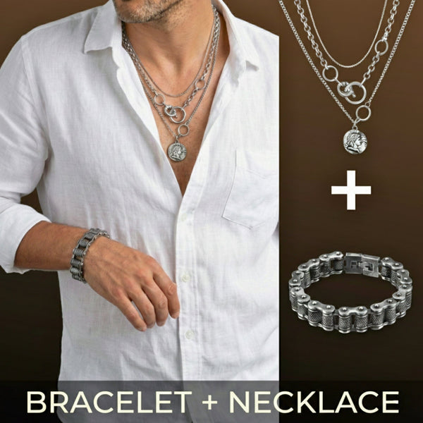 Combo — Knight Mark European Chain × Biker Chain Bracelet | Premium Steel Style Duo