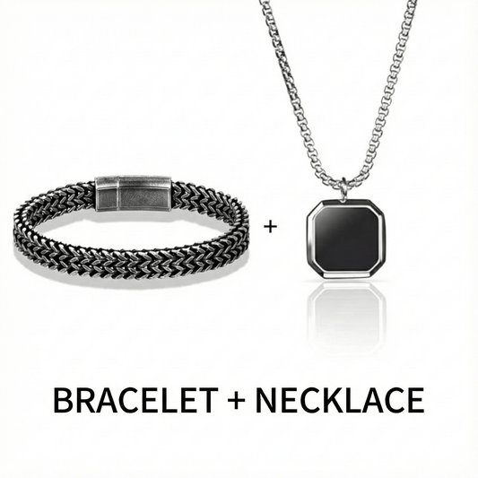 THE MEN THING SS Pendant/ Necklace Combo OCTAGON GEO (T) Pendant × DOUBLE FRANCO LINK Bangle Bracelet | Bold Style Set for Men