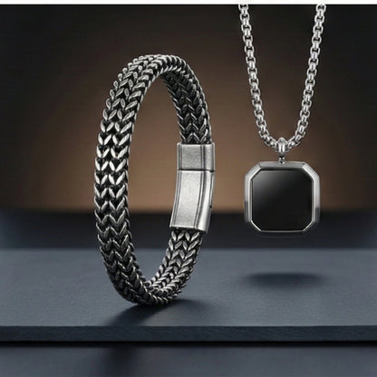 THE MEN THING SS Pendant/ Necklace Combo OCTAGON GEO (T) Pendant × DOUBLE FRANCO LINK Bangle Bracelet | Bold Style Set for Men