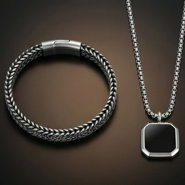Combo OCTAGON GEO (T) Pendant × DOUBLE FRANCO LINK Bangle Bracelet | Bold Style Set for Men