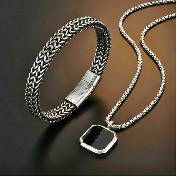 Combo OCTAGON GEO (T) Pendant × DOUBLE FRANCO LINK Bangle Bracelet | Bold Style Set for Men