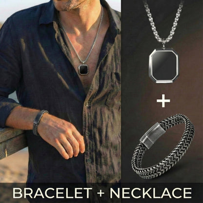 THE MEN THING SS Pendant/ Necklace Combo OCTAGON GEO (T) Pendant × DOUBLE FRANCO LINK Bangle Bracelet | Bold Style Set for Men