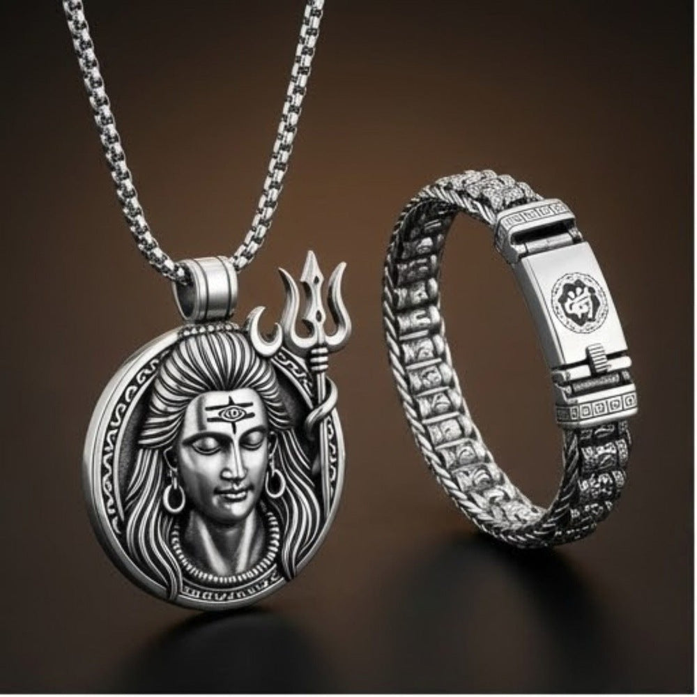 THE MEN THING SS Pendant/ Necklace COMBO — Shiva Soul Necklace × Mantra Link Bracelet | Spiritual Steel Duo