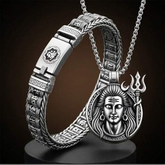 THE MEN THING SS Pendant/ Necklace COMBO — Shiva Soul Necklace × Mantra Link Bracelet | Spiritual Steel Duo