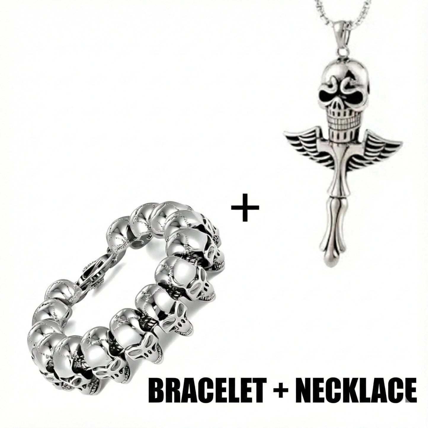 THE MEN THING SS Pendant/ Necklace COMBO — Skull King Pendant × Ghost Head Bracelet | Heavy Titanium Steel Style Set