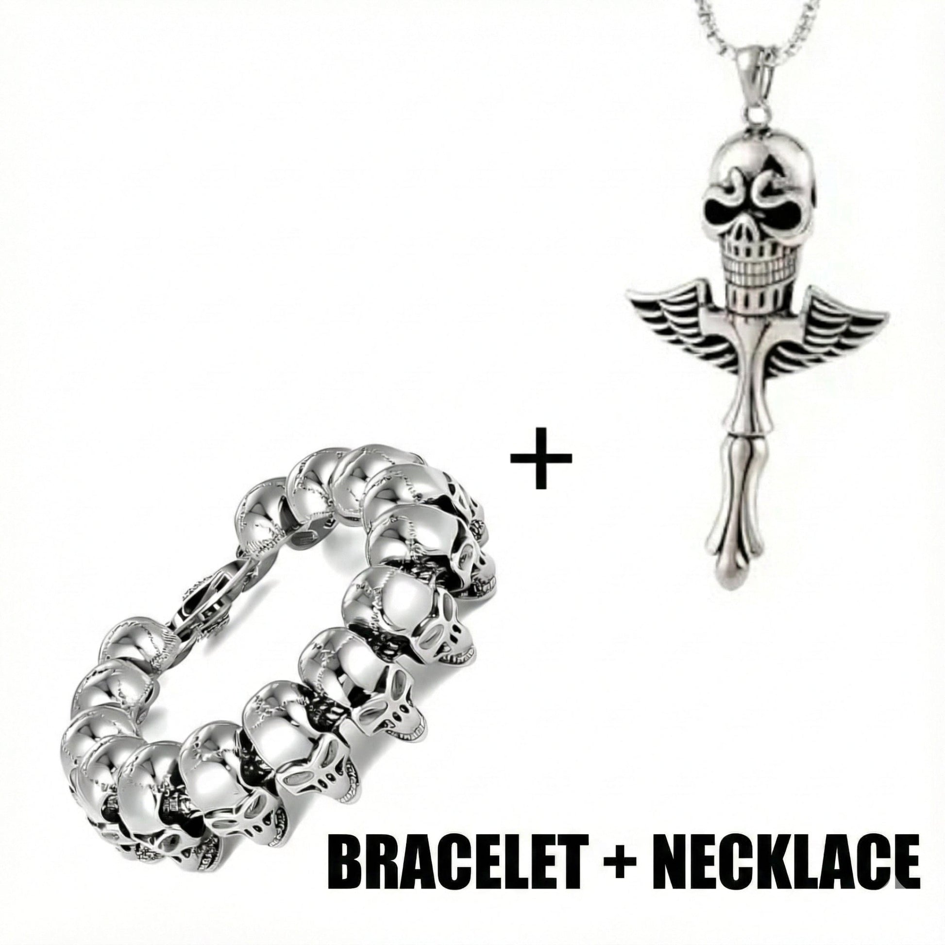 THE MEN THING SS Pendant/ Necklace COMBO — Skull King Pendant × Ghost Head Bracelet | Heavy Titanium Steel Style Set