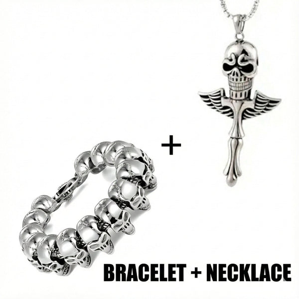 COMBO — Skull King Pendant × Ghost Head Bracelet | Heavy Titanium Steel Style Set