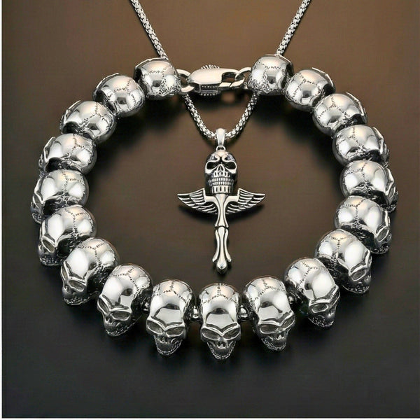 COMBO — Skull King Pendant × Ghost Head Bracelet | Heavy Titanium Steel Style Set
