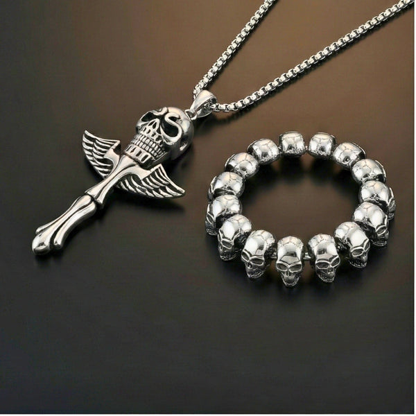 COMBO — Skull King Pendant × Ghost Head Bracelet | Heavy Titanium Steel Style Set