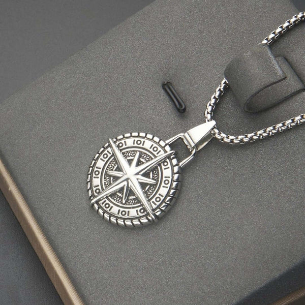 COMPASS LUCK -  Alloy Pendant with Pure Stainless Steel 24inch Round Box Chain, American trending Style for Men & Boy