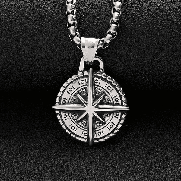 COMPASS LUCK -  Alloy Pendant with Pure Stainless Steel 24inch Round Box Chain, American trending Style for Men & Boy