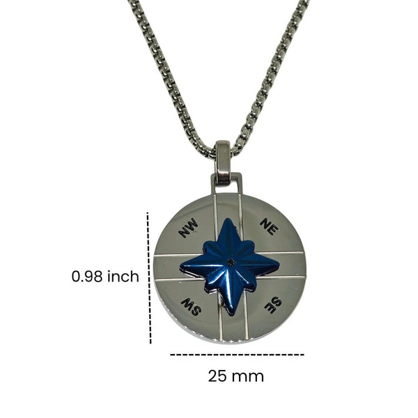 COMPASS STAR - 25mm Titanium Steel Pendant with 20inch Round Box 4 mm Chain for Men & Boys