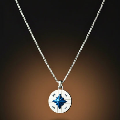 THE MEN THING SS Pendant/ Necklace COMPASS STAR - 25mm Titanium Steel Pendant with 20inch Round Box 4 mm Chain for Men & Boys