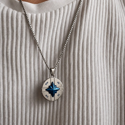 THE MEN THING SS Pendant/ Necklace COMPASS STAR - 25mm Titanium Steel Pendant with 20inch Round Box 4 mm Chain for Men & Boys