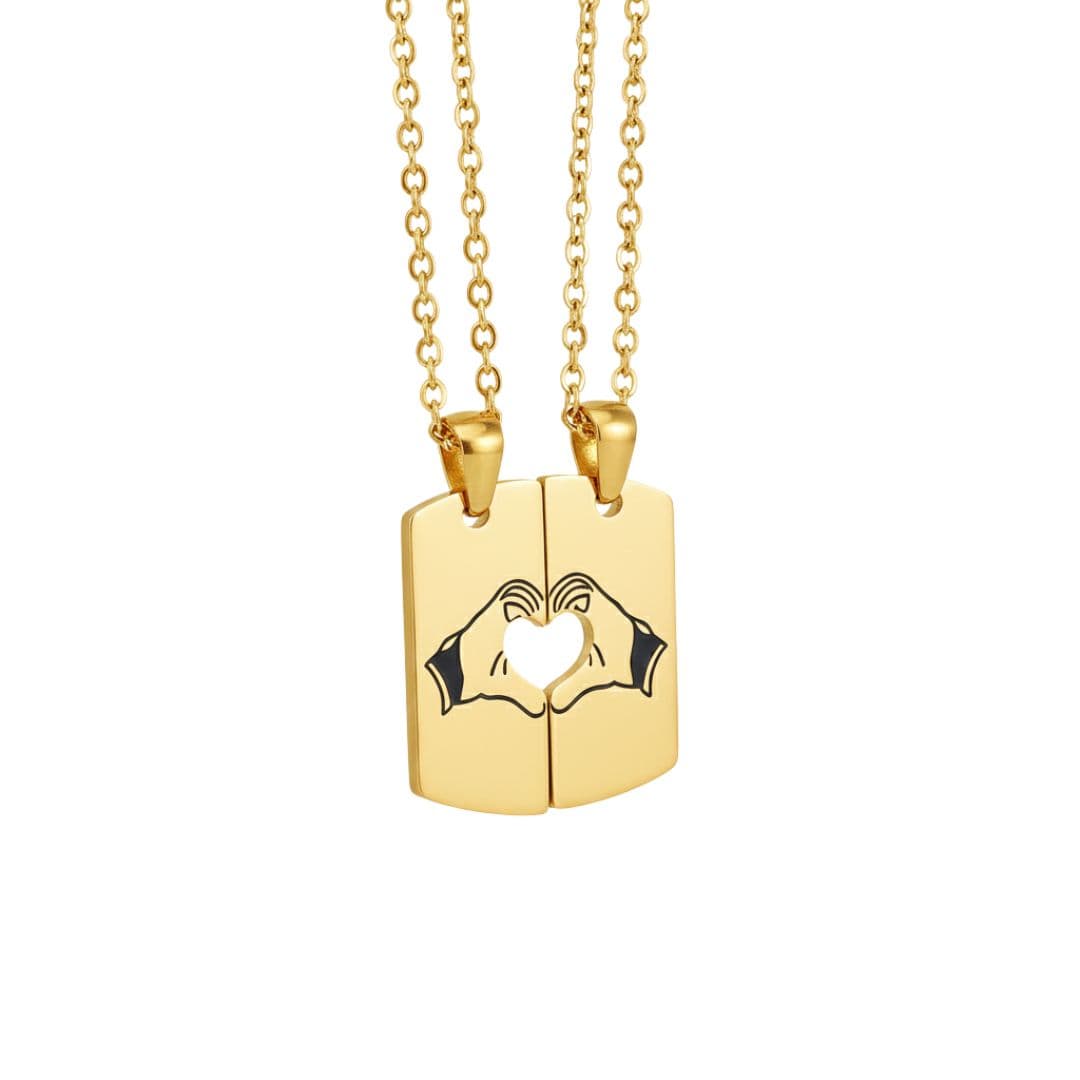 THE MEN THING SS Pendant/ Necklace CONNECTED HEARTS - Golden - Pure Titanium Steel Bar Pendant with 24inch Cuban Chain for Men & Boys