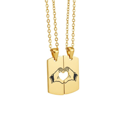 THE MEN THING SS Pendant/ Necklace CONNECTED HEARTS - Golden - Pure Titanium Steel Bar Pendant with 24inch Cuban Chain for Men & Boys