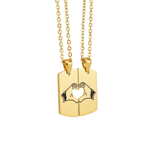 THE MEN THING SS Pendant/ Necklace CONNECTED HEARTS - Golden - Pure Titanium Steel Bar Pendant with 24inch Cuban Chain for Men & Boys