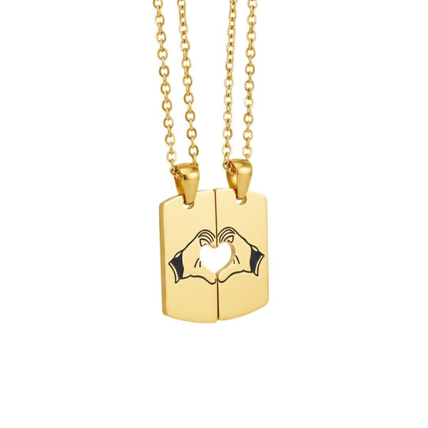 CONNECTED HEARTS - Golden - Pure Titanium Steel Bar Pendant with 24inch Cuban Chain for Men & Boys