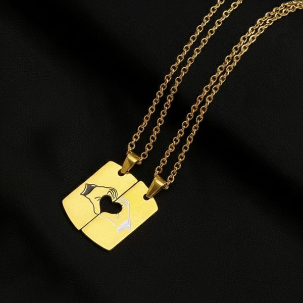 CONNECTED HEARTS - Golden - Pure Titanium Steel Bar Pendant with 24inch Cuban Chain for Men & Boys