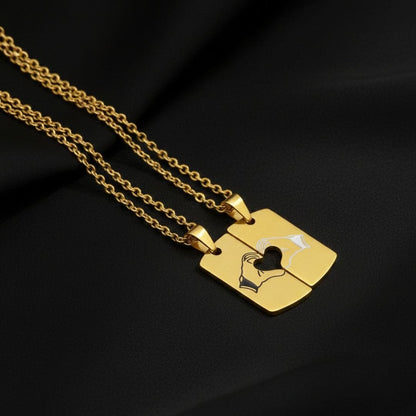 THE MEN THING SS Pendant/ Necklace CONNECTED HEARTS - Golden - Pure Titanium Steel Bar Pendant with 24inch Cuban Chain for Men & Boys