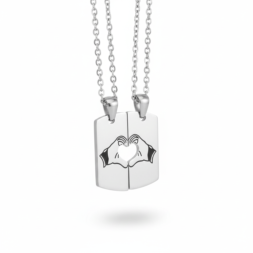 THE MEN THING SS Pendant/ Necklace CONNECTED HEARTS - Steel - Pure Titanium Steel Bar Pendant with 24inch Cuban Chain for Men & Boys