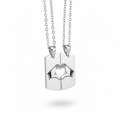 THE MEN THING SS Pendant/ Necklace CONNECTED HEARTS - Steel - Pure Titanium Steel Bar Pendant with 24inch Cuban Chain for Men & Boys