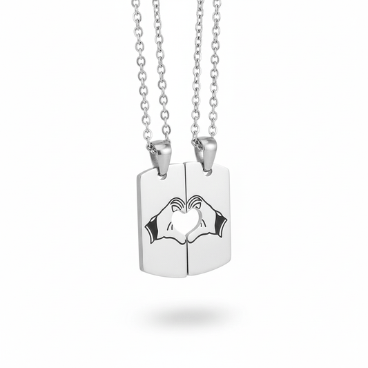 THE MEN THING SS Pendant/ Necklace CONNECTED HEARTS - Steel - Pure Titanium Steel Bar Pendant with 24inch Cuban Chain for Men & Boys