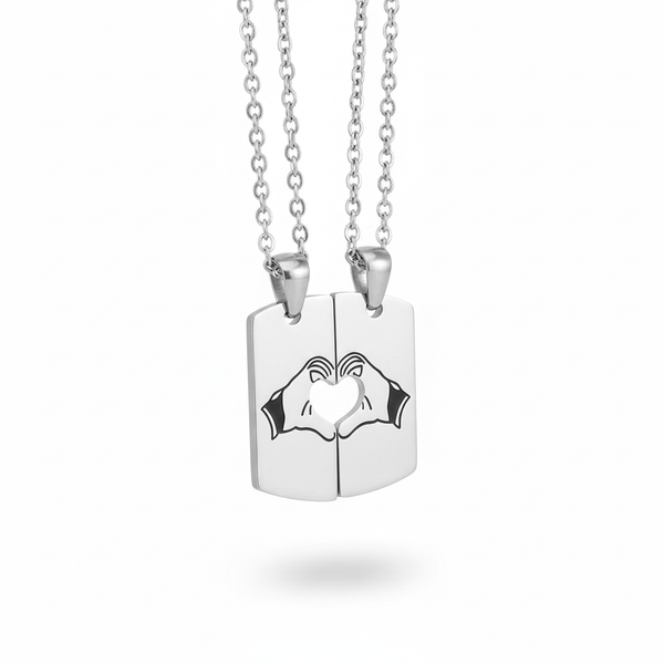 CONNECTED HEARTS - Steel - Pure Titanium Steel Bar Pendant with 24inch Cuban Chain for Men & Boys