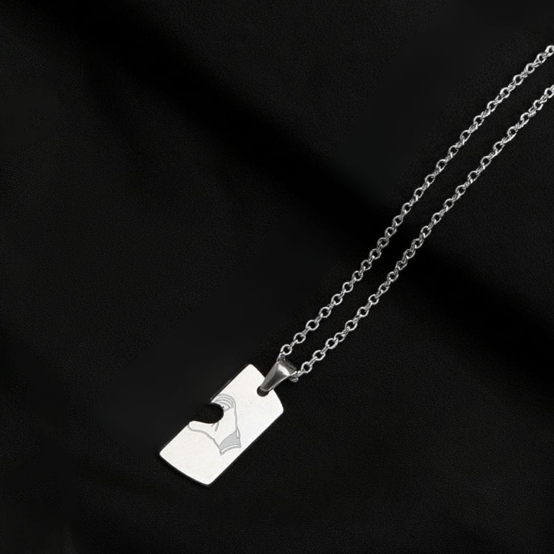 THE MEN THING SS Pendant/ Necklace CONNECTED HEARTS - Steel - Pure Titanium Steel Bar Pendant with 24inch Cuban Chain for Men & Boys