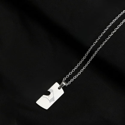 THE MEN THING SS Pendant/ Necklace CONNECTED HEARTS - Steel - Pure Titanium Steel Bar Pendant with 24inch Cuban Chain for Men & Boys