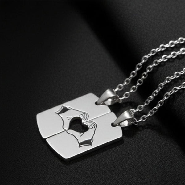 CONNECTED HEARTS - Steel - Pure Titanium Steel Bar Pendant with 24inch Cuban Chain for Men & Boys