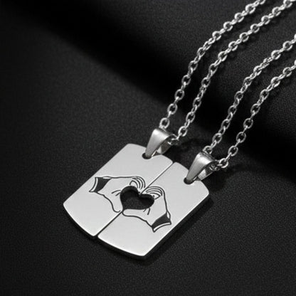 THE MEN THING SS Pendant/ Necklace CONNECTED HEARTS - Steel - Pure Titanium Steel Bar Pendant with 24inch Cuban Chain for Men & Boys