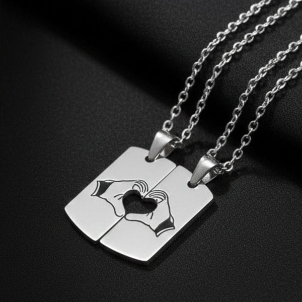 CONNECTED HEARTS - Steel - Pure Titanium Steel Bar Pendant with 24inch Cuban Chain for Men & Boys