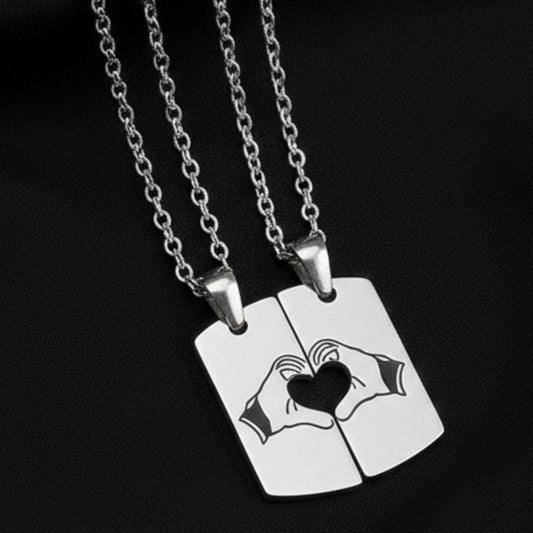 THE MEN THING SS Pendant/ Necklace CONNECTED HEARTS - Steel - Pure Titanium Steel Bar Pendant with 24inch Cuban Chain for Men & Boys