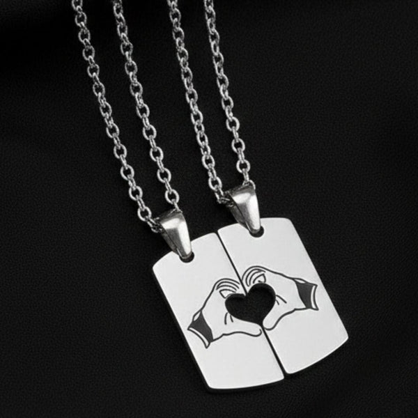 CONNECTED HEARTS - Steel - Pure Titanium Steel Bar Pendant with 24inch Cuban Chain for Men & Boys