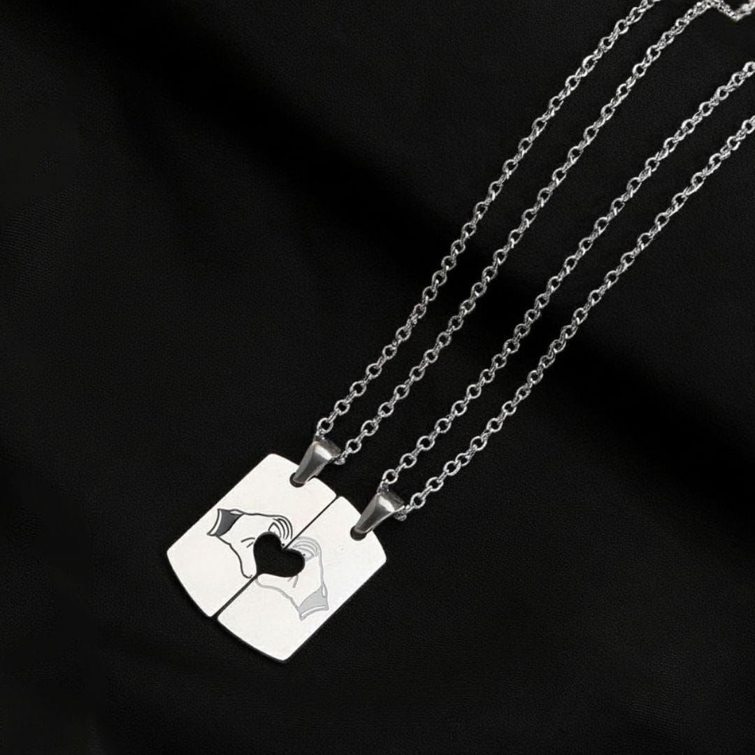 THE MEN THING SS Pendant/ Necklace CONNECTED HEARTS - Steel - Pure Titanium Steel Bar Pendant with 24inch Cuban Chain for Men & Boys