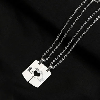 THE MEN THING SS Pendant/ Necklace CONNECTED HEARTS - Steel - Pure Titanium Steel Bar Pendant with 24inch Cuban Chain for Men & Boys