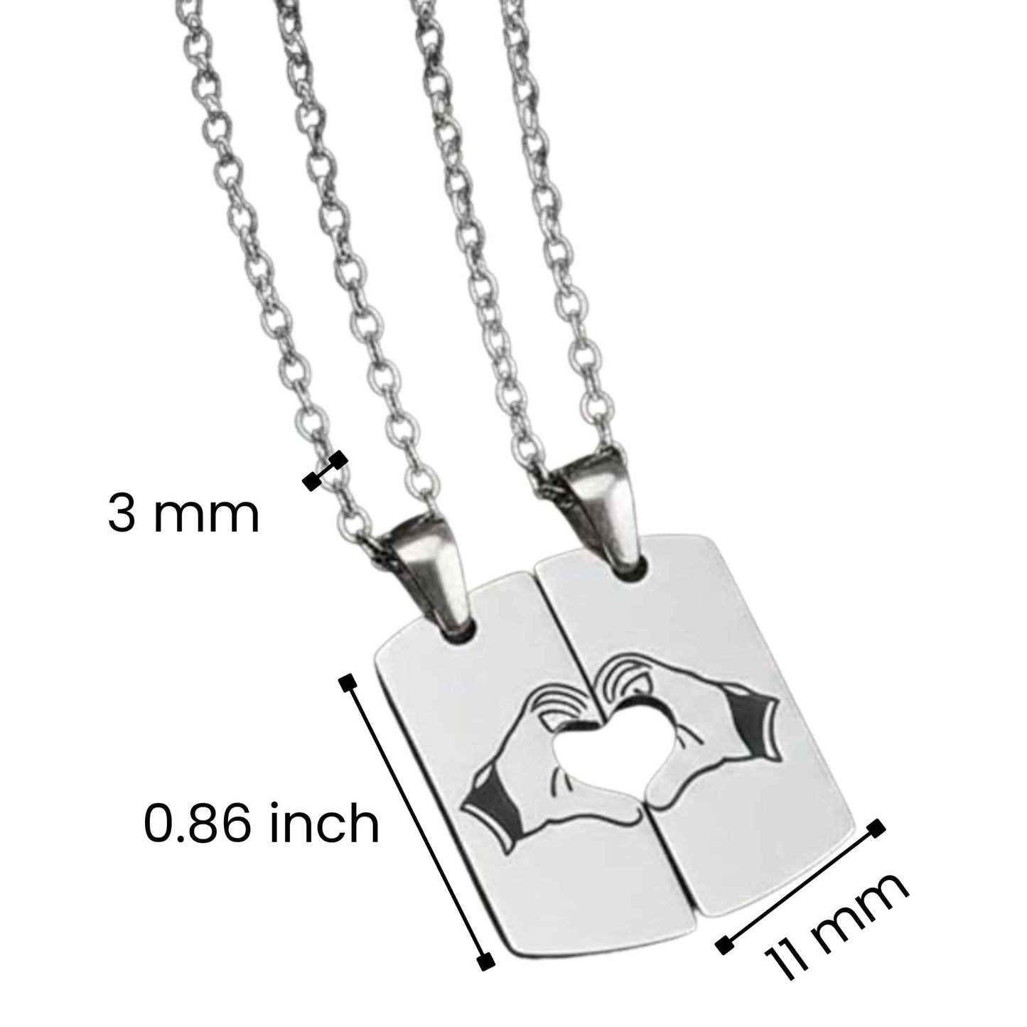 THE MEN THING SS Pendant/ Necklace CONNECTED HEARTS - Steel - Pure Titanium Steel Bar Pendant with 24inch Cuban Chain for Men & Boys