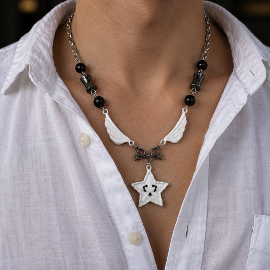THE MEN THING SS Pendant/ Necklace COSMIC WING STAR - 28mm Titanium Steel Pendant with 18 to 20inch 6mm Adjustable Cable Chain for Men & Boys