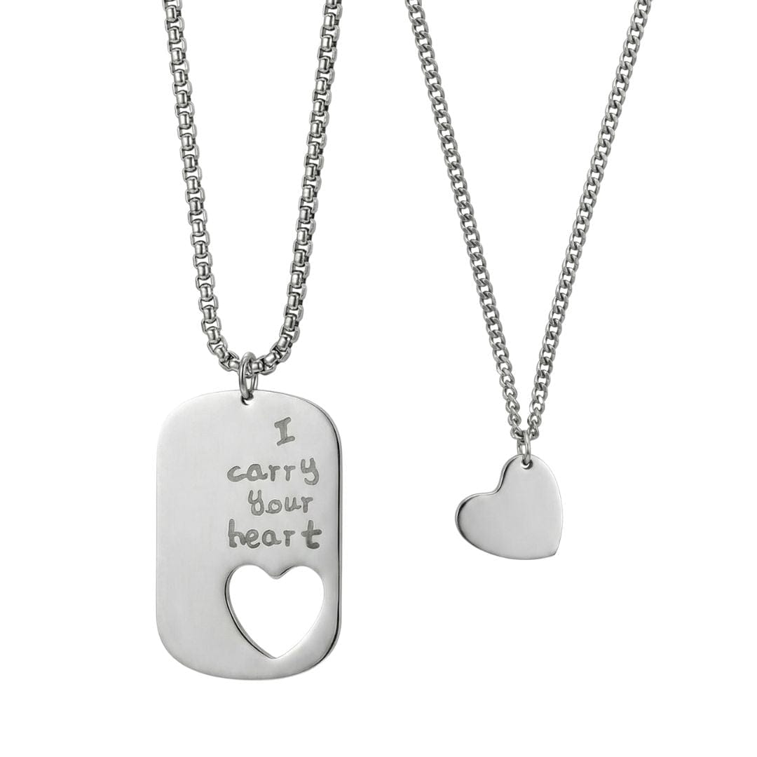 THE MEN THING SS Pendant/ Necklace COUPLE DOG TAG HEART - Pure Titanium Steel Pendant with 24inch Chain for Men & Boys