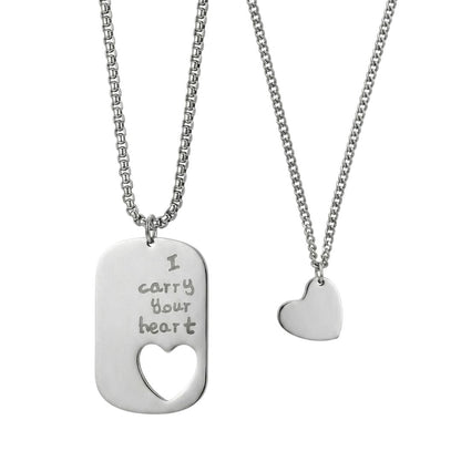 THE MEN THING SS Pendant/ Necklace COUPLE DOG TAG HEART - Pure Titanium Steel Pendant with 24inch Chain for Men & Boys