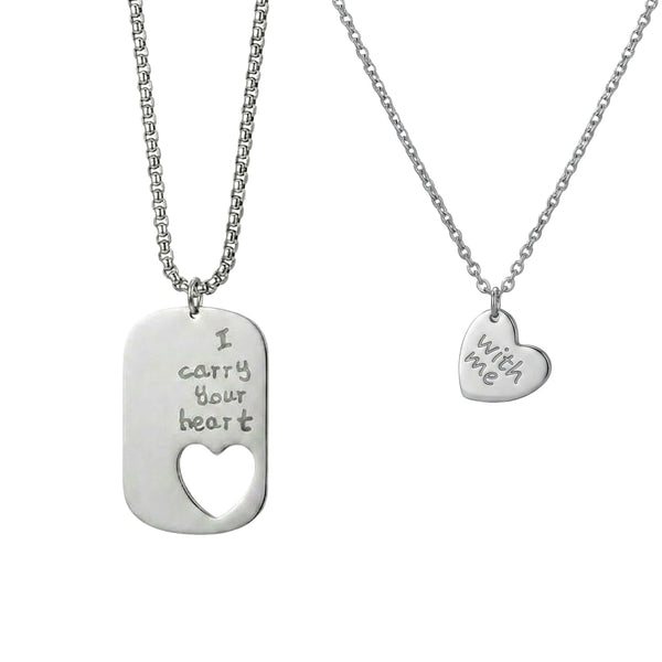 COUPLE DOG TAG HEART - Pure Titanium Steel Pendant with 24inch Chain for Men & Boys