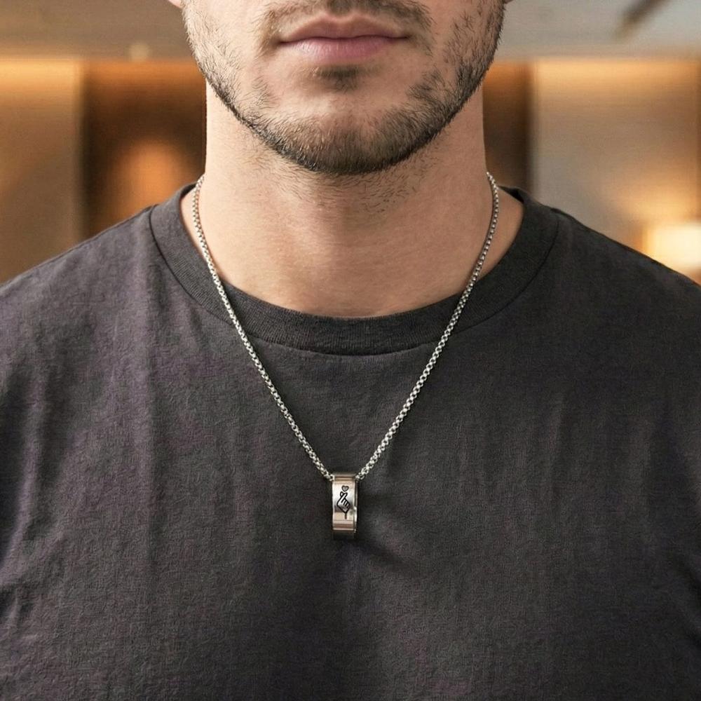 THE MEN THING SS Pendant/ Necklace COUPLE FINGER HEART - Titanium Steel Pendant with 24inch Round Box Chain for Men & Boys