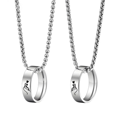 THE MEN THING SS Pendant/ Necklace COUPLE FINGER HEART - Titanium Steel Pendant with 24inch Round Box Chain for Men & Boys
