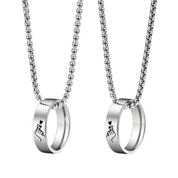 COUPLE FINGER HEART - Titanium Steel Pendant with 24inch Round Box Chain for Men & Boys