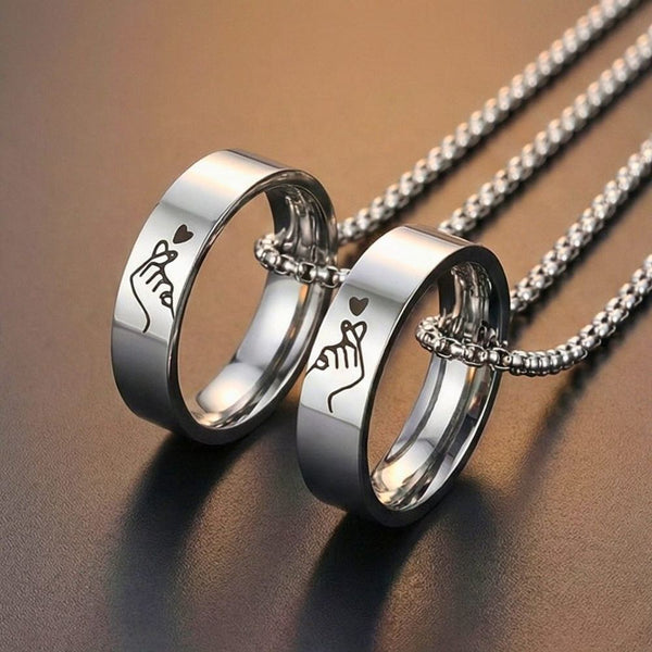 COUPLE FINGER HEART - Titanium Steel Pendant with 24inch Round Box Chain for Men & Boys